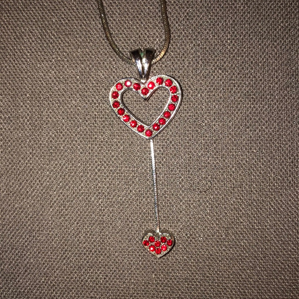 Silver and red hanging heart ❤️ necklace